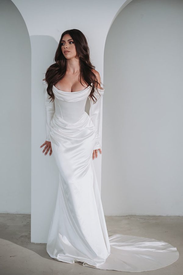 The ‘Temptress’ gown with sleeves by Corston Couture